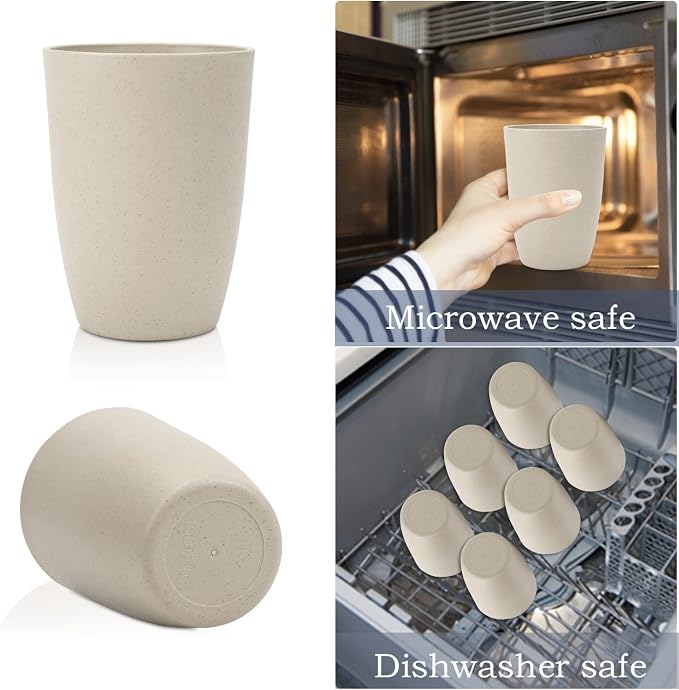 Wrova Wheat Straw Cups 6 PCS Good Alternative to Plastic Reusable Cups 12 oz - Image 6