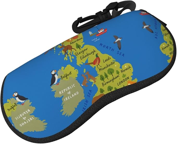 YANGqing United Kingdom Map Print Light Soft Shell Glasses Case Portable & - Image 2