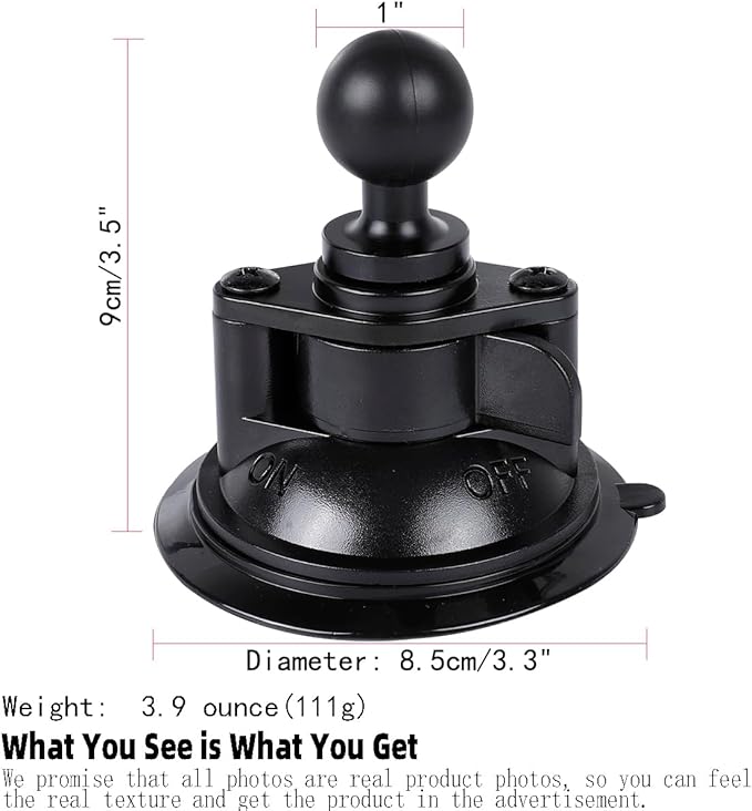 Suction Cup Base Mount with 25mm/1" Ball, Compatible with RAM Mounts and Other - Image 2