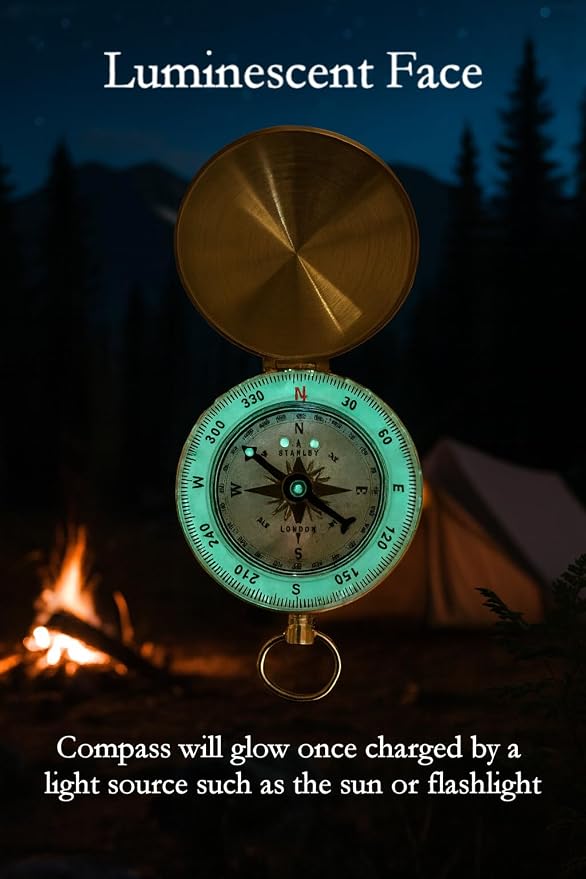 Glow in the Dark Brass Pocket Compass - Image 4