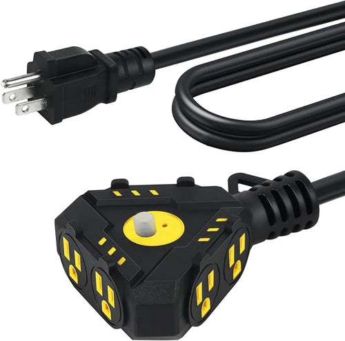 10FT 14 Gauge Outdoor Extension Cord 6-Outlet 14/3 SJTW Heavy Duty Extension by AHSGMK
