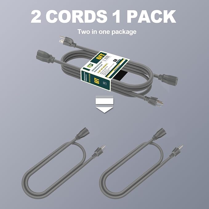 EP 2 Pack 6 Ft Outdoor Extension Cord, 16/3 SJTW Heavy Duty Power Cord - Image 3