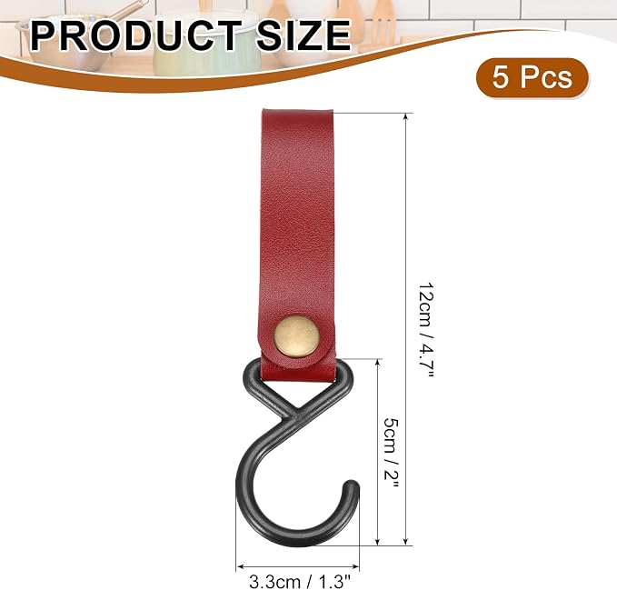 uxcell 5pcs PU Leather Hooks, Leather Straps - Image 2