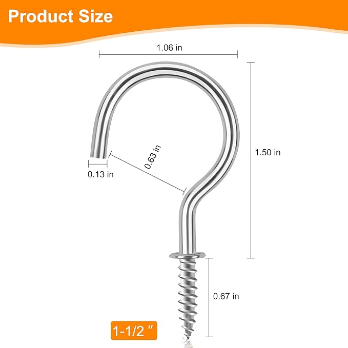Cup Screw Hooks, 1-1/2 inch Metal Screw in Ceiling Hooks 45 Pack Plant Hanger - Image 3