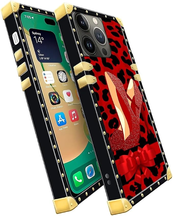 Compatible with iPhone 14 Pro Case, Elegant High Heels Luxury Golden Decoration - Image 3