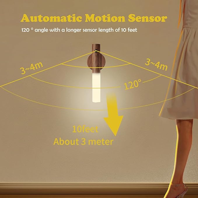 LANDGOO Wooden Motion Sensor Lights Indoor, Magnet Body Hallway Rechargeable - Image 4