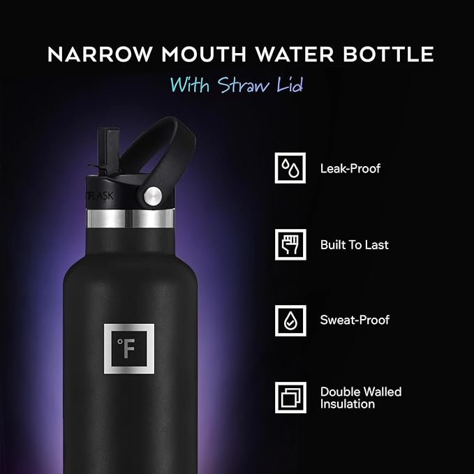 IRON °FLASK Camping & Hiking Hydration Flask - 24 oz Midnight Black - Image 2