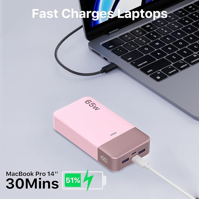 JUOVI Portable Charger 65W Power Bank 20000mAh Compact USB C Laptop Power Bank - Image 5