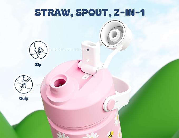 18 oz kids water bottle with straw and handle: Leak Resistant, Keep Cold 24H - Image 3
