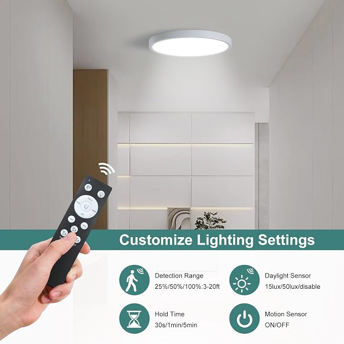 2 Pack ZSYUBO 12 Inch Motion Sensor Ceiling Light Wired, 24w Flush Mount Light - Image 3