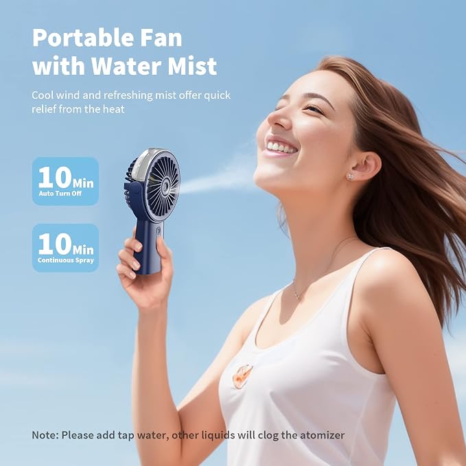 Otlonpe Handheld Misting Fan Portable, Small Personal Hand Held Rechargeable - Image 2