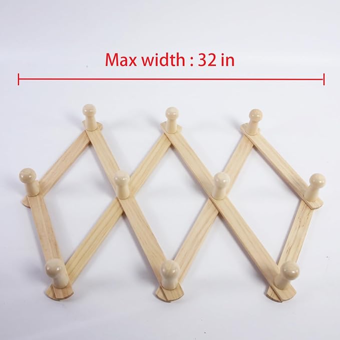 AMAPON Accordion Style Expandable Wall Wooden Coat Rack 10 Hooks Hang Hats - Image 4