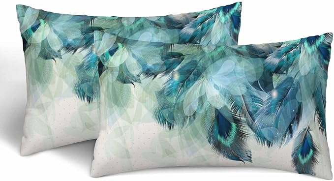 Peacock Feather 12 X 20 Pillow Covers Watercolor Gradient Blue Soft Halo Green by Unknown