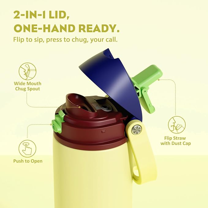 POWCAN 18 oz Insulated Stainless Steel Water Bottle: 2-in-1 Push-Button Spout & - Image 2
