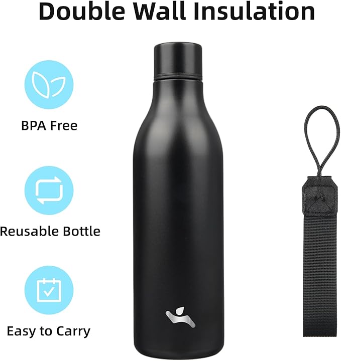 Insulated Water Bottle with Strap, 25 oz Double Wall Stainless Steel Vacuum - Image 3