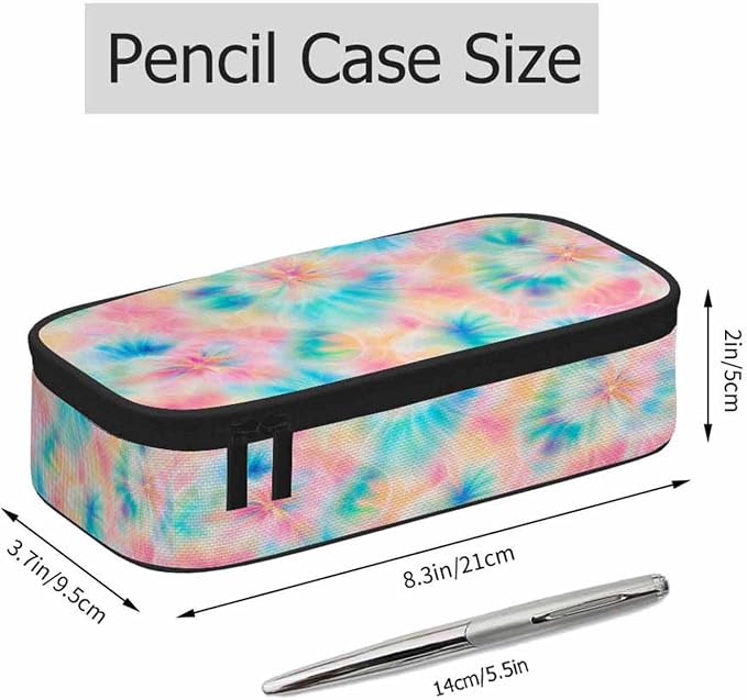 Tie Dye Pencil Case Pink Blue Ring Spray Artistic Design Pencil Bag Pen Markers - Image 2