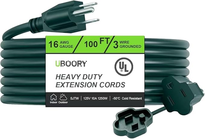 Outdoor Extension Cord Waterproof 100 FT, Flexible 100% Copper 3 Prong by UBOORY