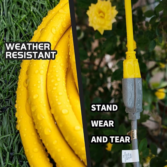 Indoor Outdoor Extension Cord Weatherproof, UL Listed, 12 Gauge 12FT Yellow 3 - Image 3