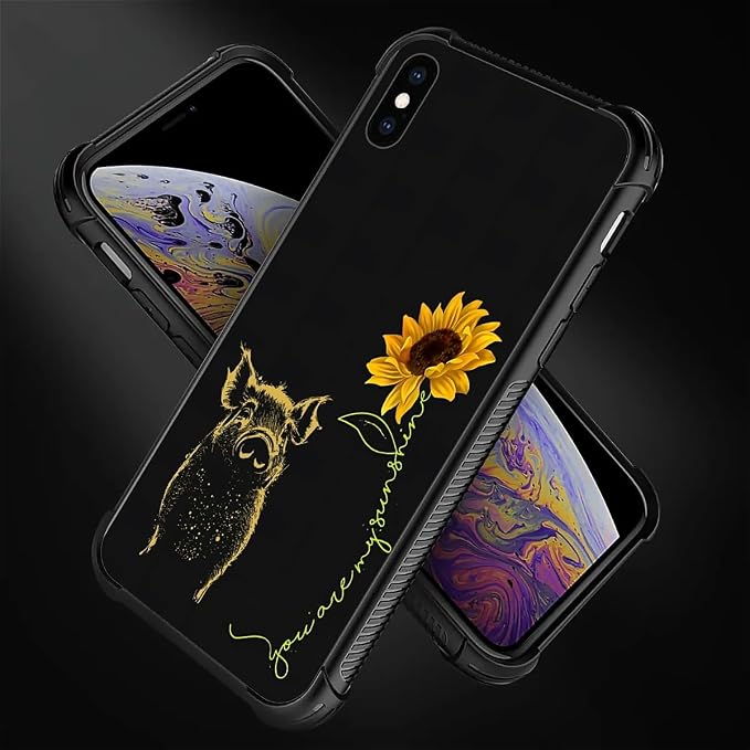 for iPhone Xs Max Case, Pig Sunflower Yellow Sunshine Pattern Graphic Design - Image 4