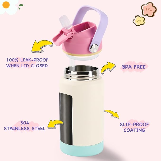 Kerilyn 12oz Kids Water Bottle 2 Pack, Stainless Steel Insulated Water Bottle - Image 2