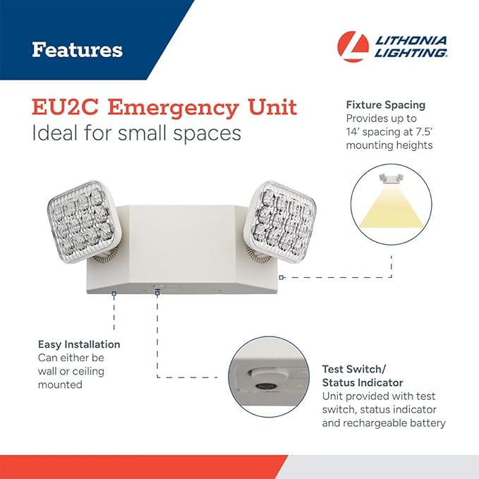 Lithonia Lighting Basics LED Emergency Light, Dual Adjustable Heads, Wall Mount - Image 3