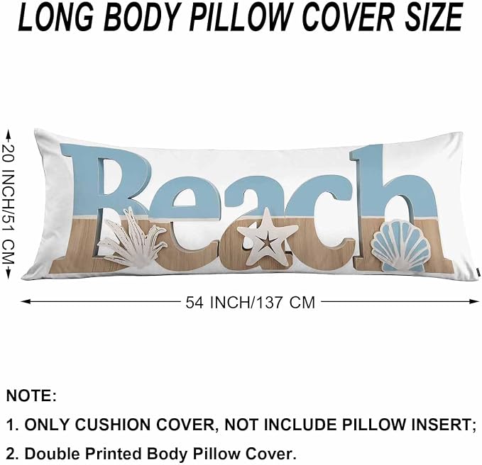 Beach Body Pillow Cover, Decorative Body Pillow Covers Ocean Starfish Seashells - Image 6