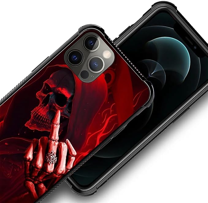 for iPhone 11 Pro Max Case, Gestures Funny Skull Pattern Graphic Design Girl - Image 4