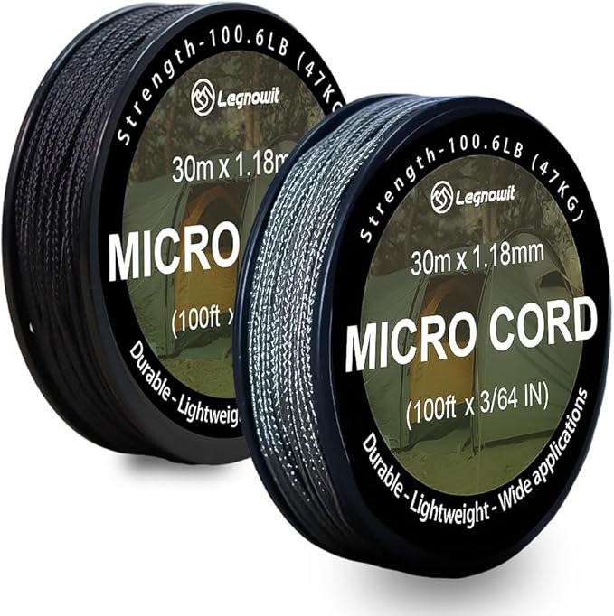 Micro Paracord, 1.18mm x 100ft Thin Mini Utility Braided Small Paracord by Legowitoutdoor