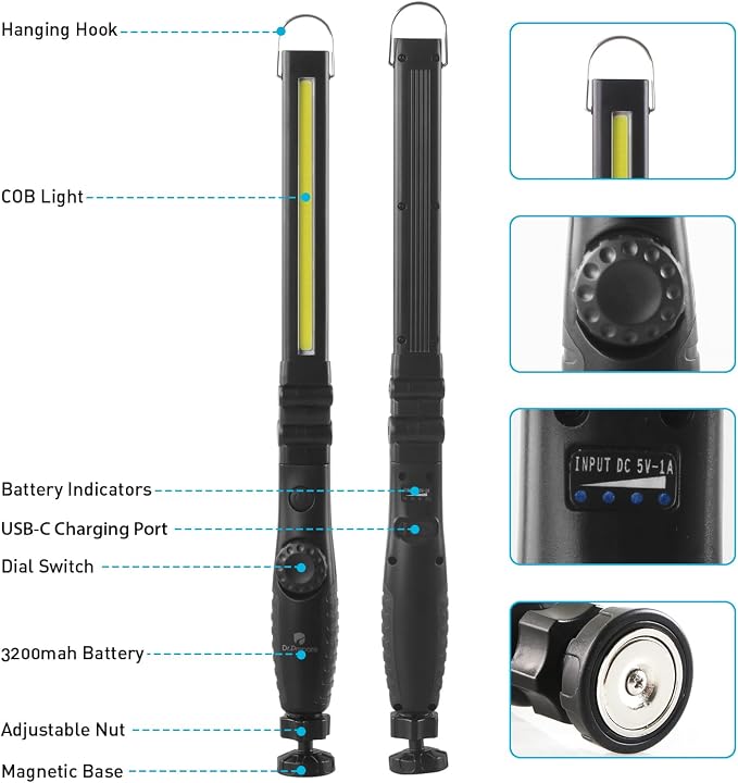 Dr. Prepare LED Work Light, 700 Lumens Foldable Rechargeable Work Light - Image 9