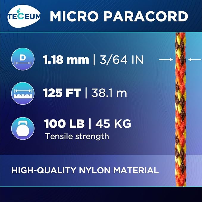 TECEUM Micro Paracord – 1.18 mm X 125 ft – Micro Utility Cord – Thin Braided - Image 2