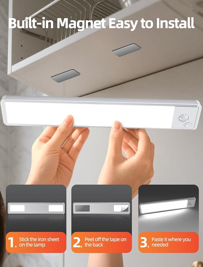 Under Cabinet Rechargeable Lighting: 8 Inch Motion Sensor Dimmable Lights Indoor - Image 4