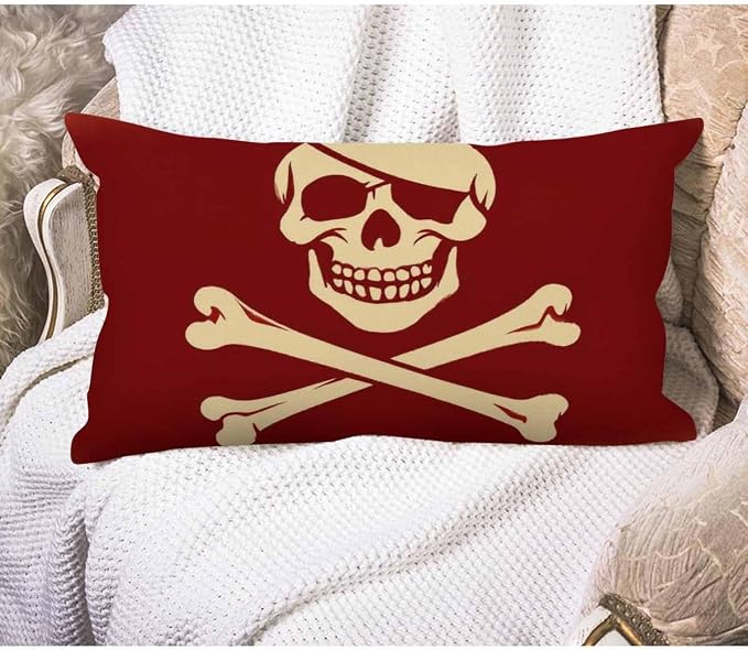 EKOBLA Red Skull Rectangle Pillow Covers One Eyed Creepy Pirate Skeleton by EKOBLA