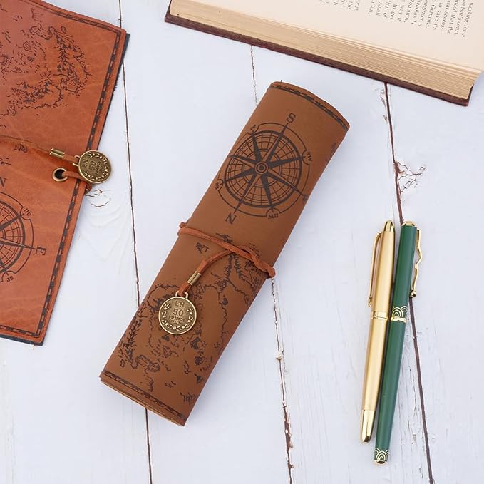 GORGECRAFT PU Leather Pencil Bag Strap Vintage Treasure Map Compass Cover - Image 2
