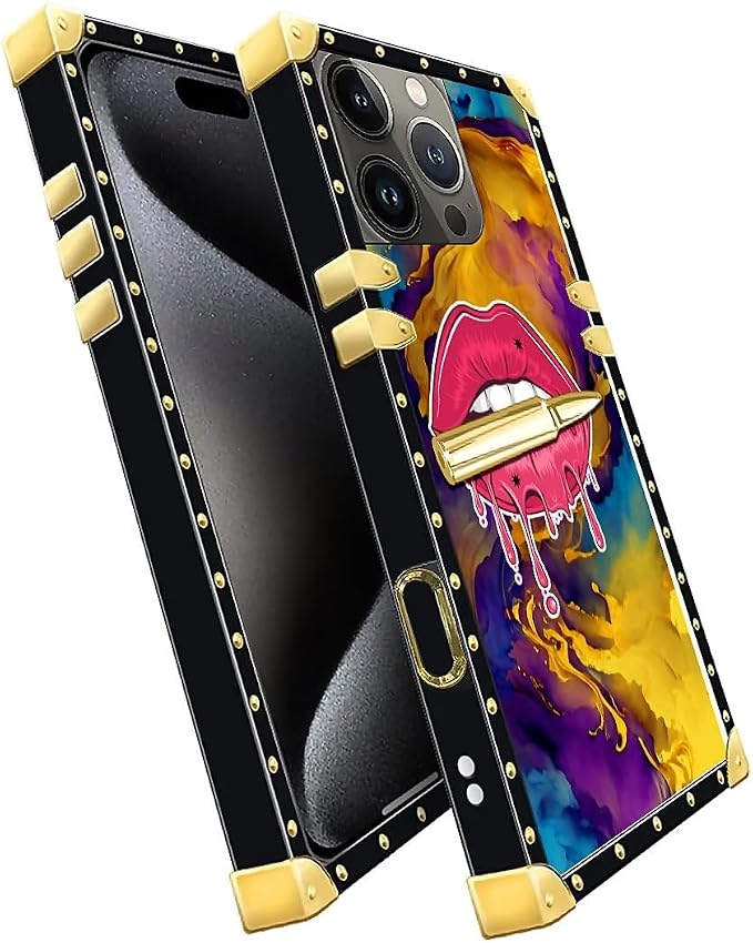 Compatible with iPhone 16 Pro Case, Cool Corlorful Lip Marble Luxury Golden - Image 3