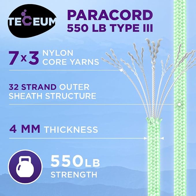 TECEUM Reflective Paracord Rope 1000 – 1000ft/200ft/100ft/50ft – 40+ Colors – - Image 3