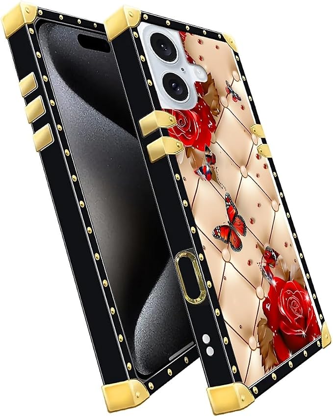 Compatible with iPhone 16 Case, Shining Red Rose Butterfly Leather Background - Image 3