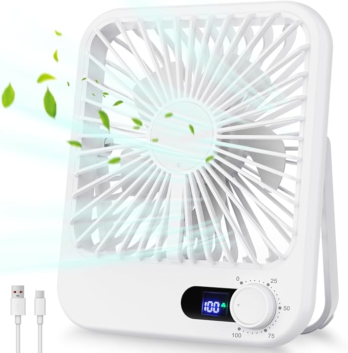 Travel Fan for Sleeping, 6.8" Small Portable Fan Rechargeable Battery Powered by Cooperwin