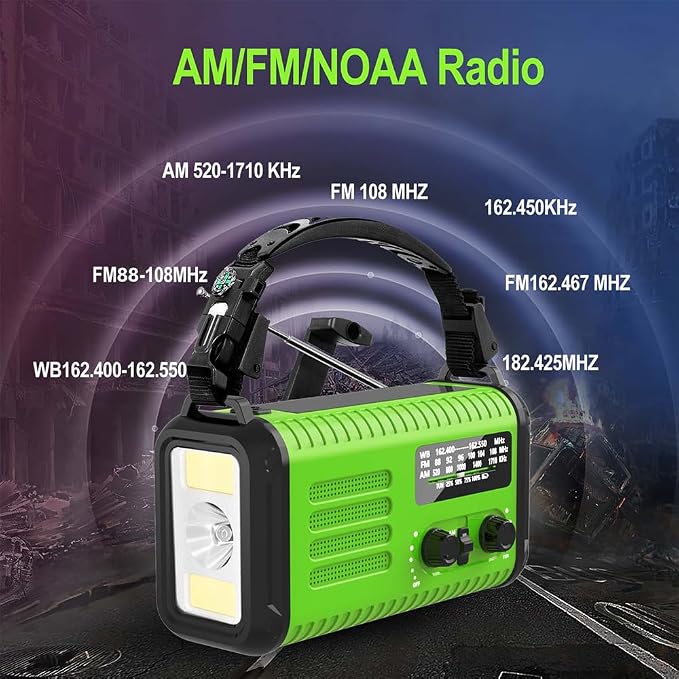 Emergency Hand crank Radio, NOAA Weather Radio AM FM Solar Powered, - Image 2