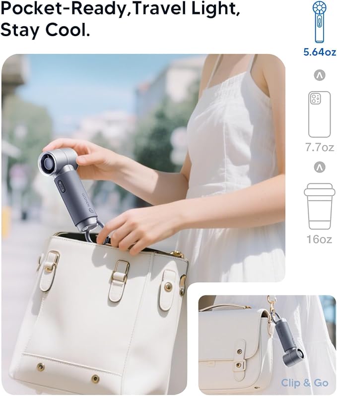 WSKEN Portable Handheld Fan, Rechargeable, 5 Speeds Mode, 20000rpm Brushless - Image 6