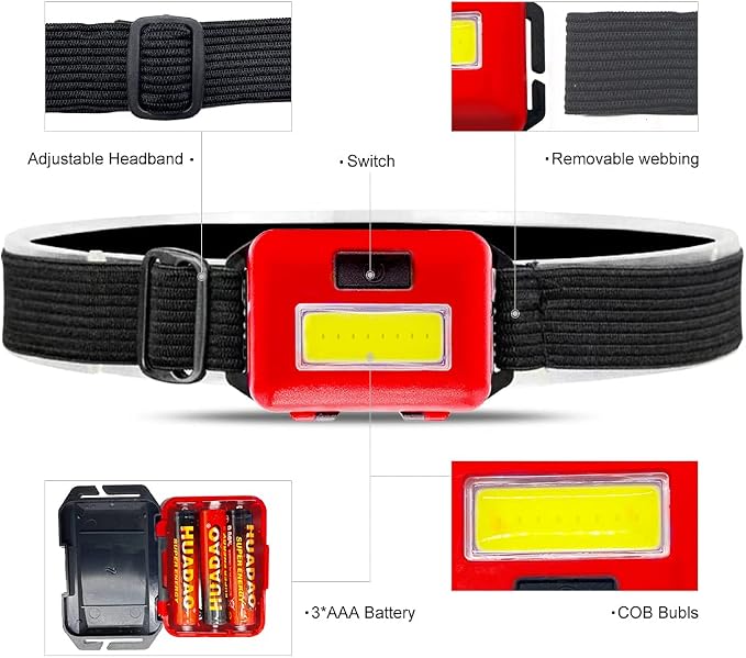 8 Pack Led Headlamp for Adults and Kids, 1.1oz/31g COB Flood Light Ultra Bright - Image 6