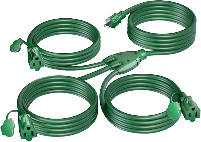 K KASONIC - 25FT Outdoor Extension Cord 1 to 3 Splitter, 3 Prong Outlets Plugs by KASONIC