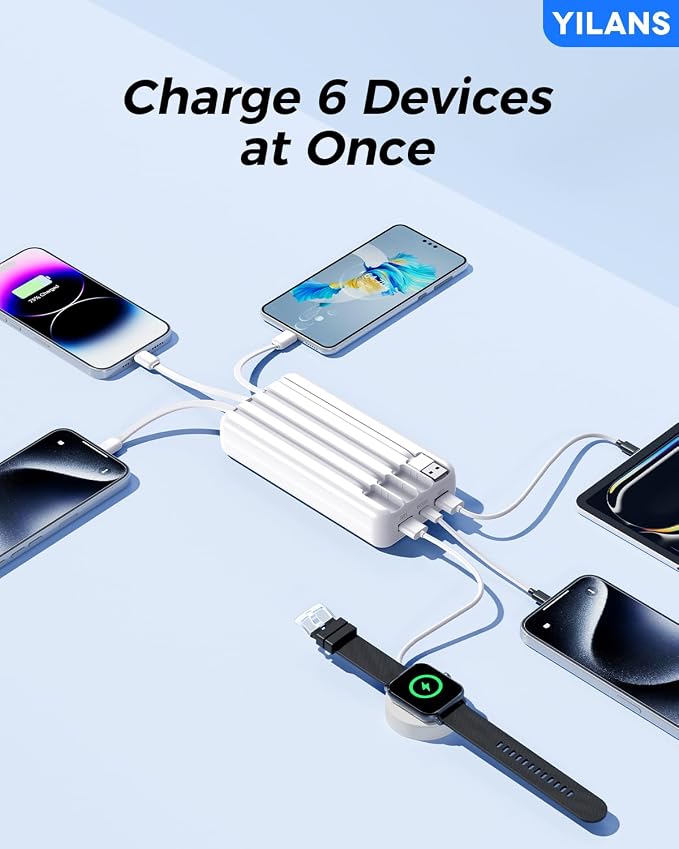 Portable Charger, 50000mAh Power Bank Built-in Cable, 22.5W PD USB C In & Out - Image 3