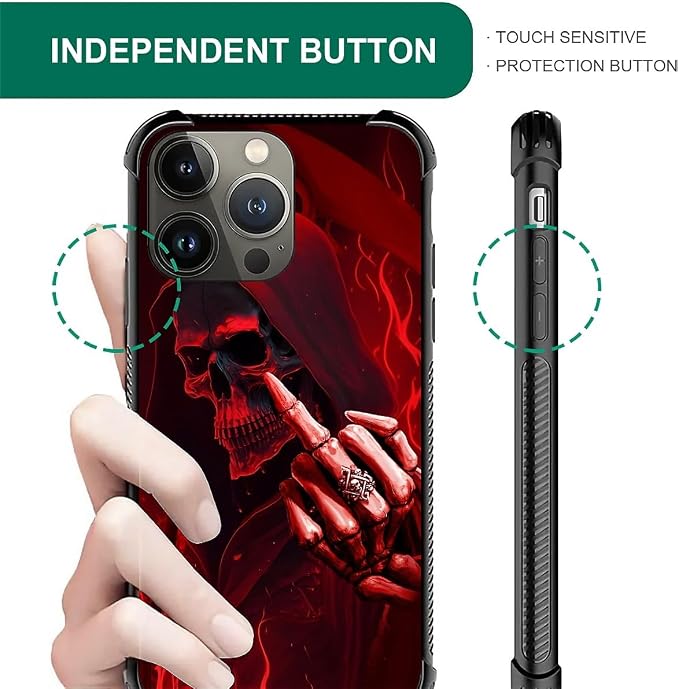 for iPhone 14 Pro Case, Gestures Funny Skull Pattern Graphic Design Girl Boy - Image 3