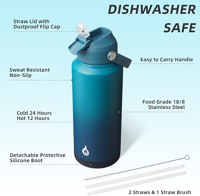 BJPKPK Water Bottle with Straw Lid, 32oz Vacuum Insulated Water Bottles - Image 3