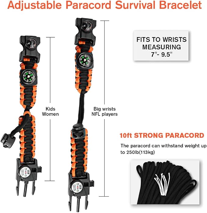 20 in 1 Survival Paracord Bracelet Adjustable Gear Kit - Image 4