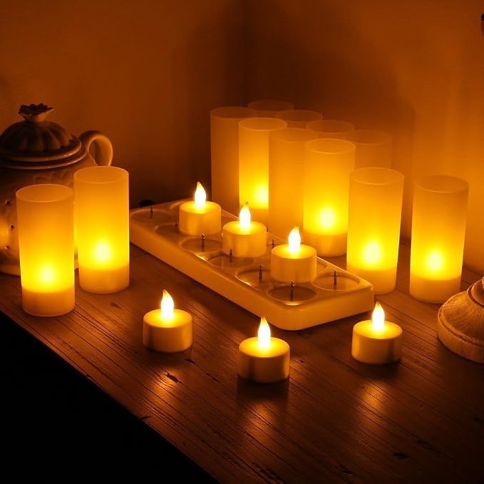 WoneNice Rechargeable Tea Lights Flickering Flameless Candles - Image 5