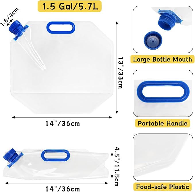 AVLA 6 Pack Collapsible Water Container Bag, 1.5 Gal Clear Plastic Foldable - Image 2