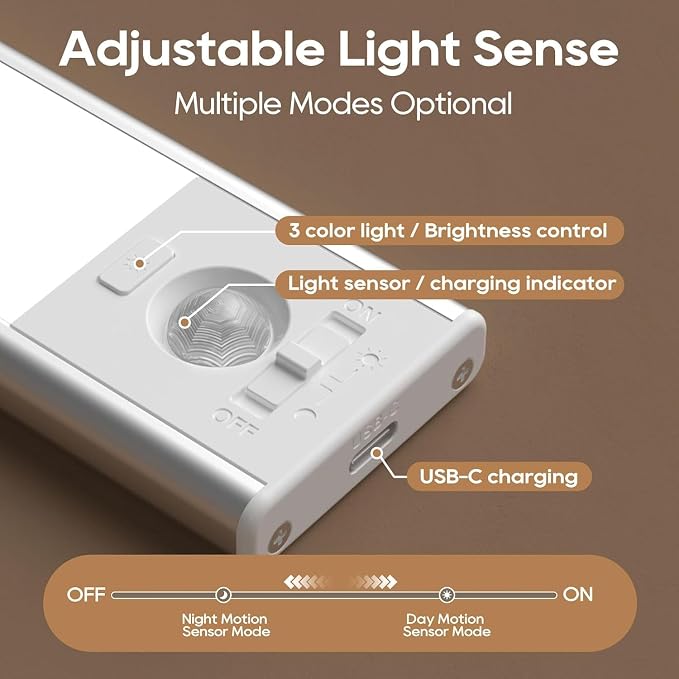 Under Cabinet Lighting, 2 Pack 13 Inch 3 Color Temperatures Motion Sensor Light - Image 3