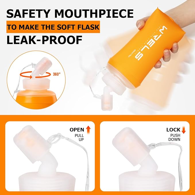 WRELS 350ml/500ml TPU Soft Water Bottles BPA Free Collapsible Soft Flask - Image 4