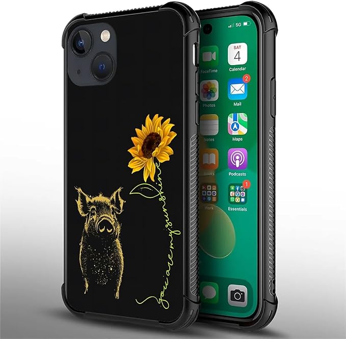 for iPhone 13 Mini Case, Pig Sunflower Yellow Sunshine Pattern Made of Soft - Image 7